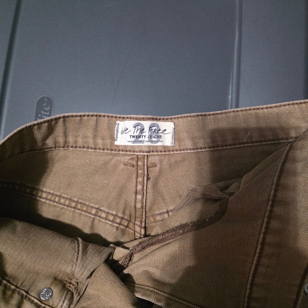 We The Free Free People Distressed Denim Shorts Tan Brown Button Fly Size 29 - Picture 11 of 12